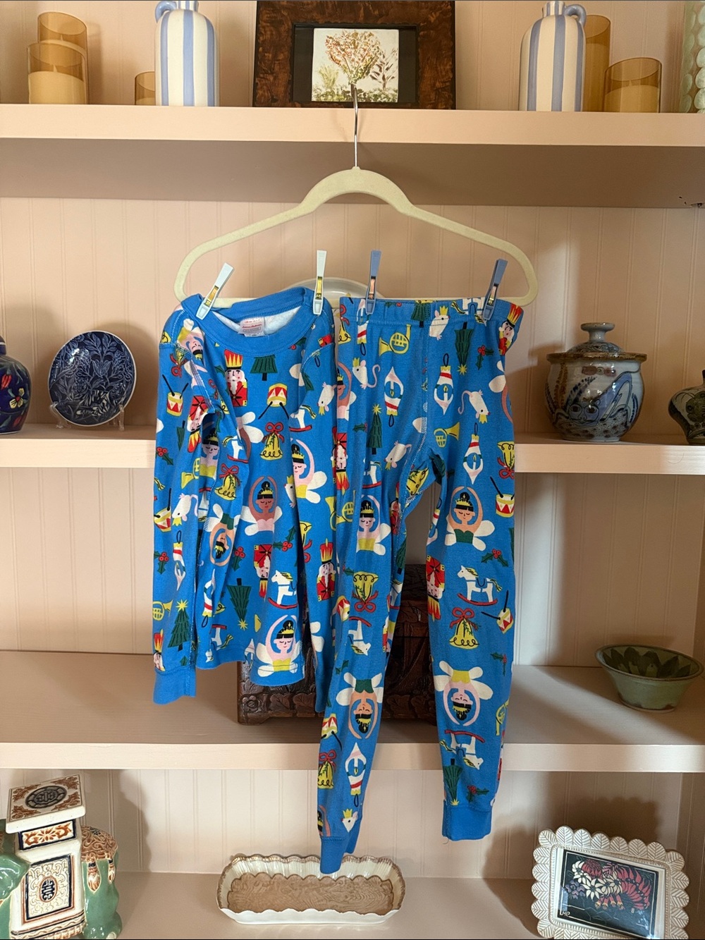 Hanna Andersson Bright Blue Kids Pajama Set with Playful Holiday Character Print